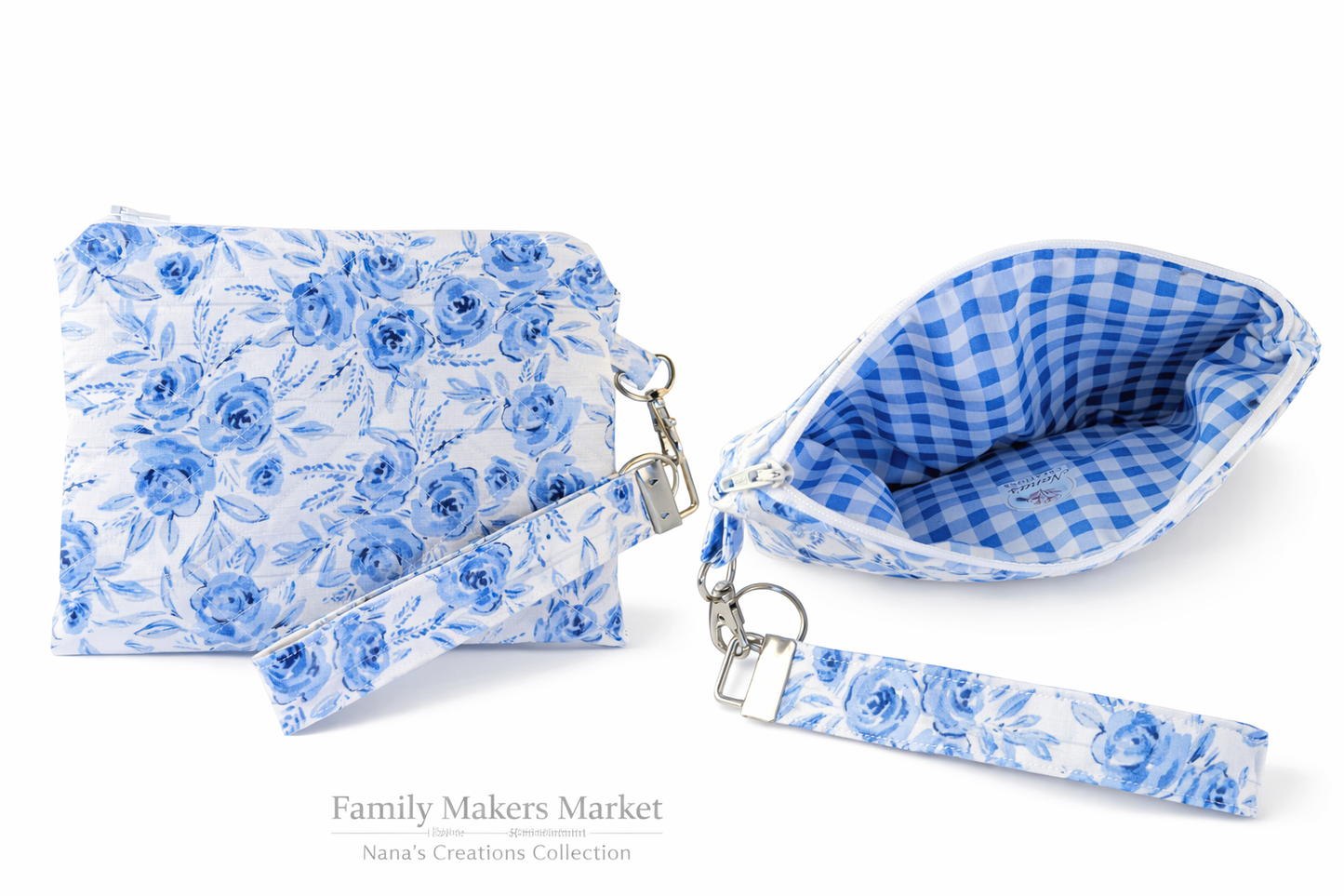 Blue Blossom Quilted Wristlet