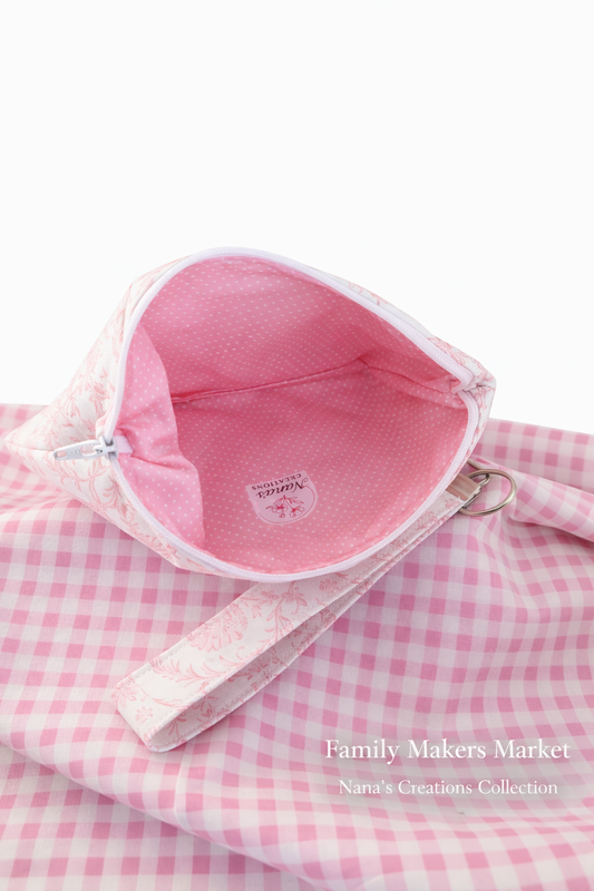 Blush Damask Quilted Wristlet