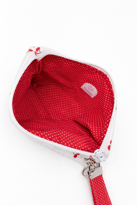 Cherry Quilted Wristlet Pouch Handmade