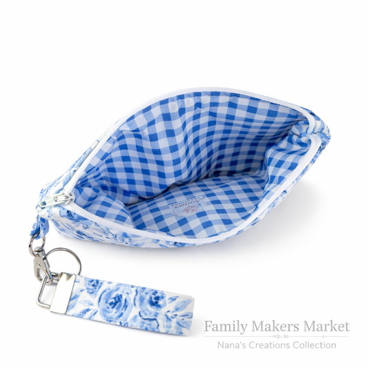 Blue Blossom Quilted Wristlet