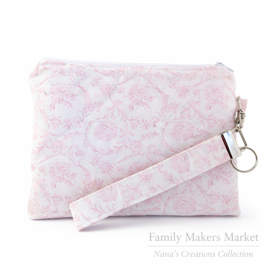 Blush Damask Quilted Wristlet