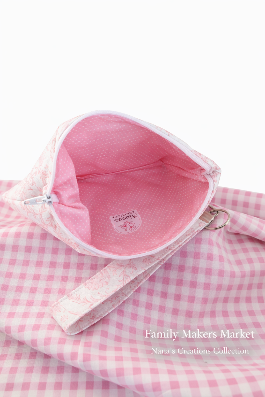 Blush Damask Quilted Wristlet