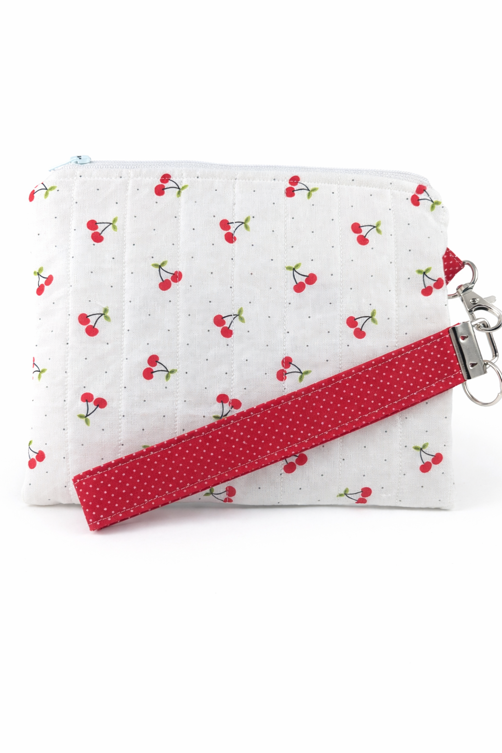 Cherry Quilted Wristlet Pouch Handmade