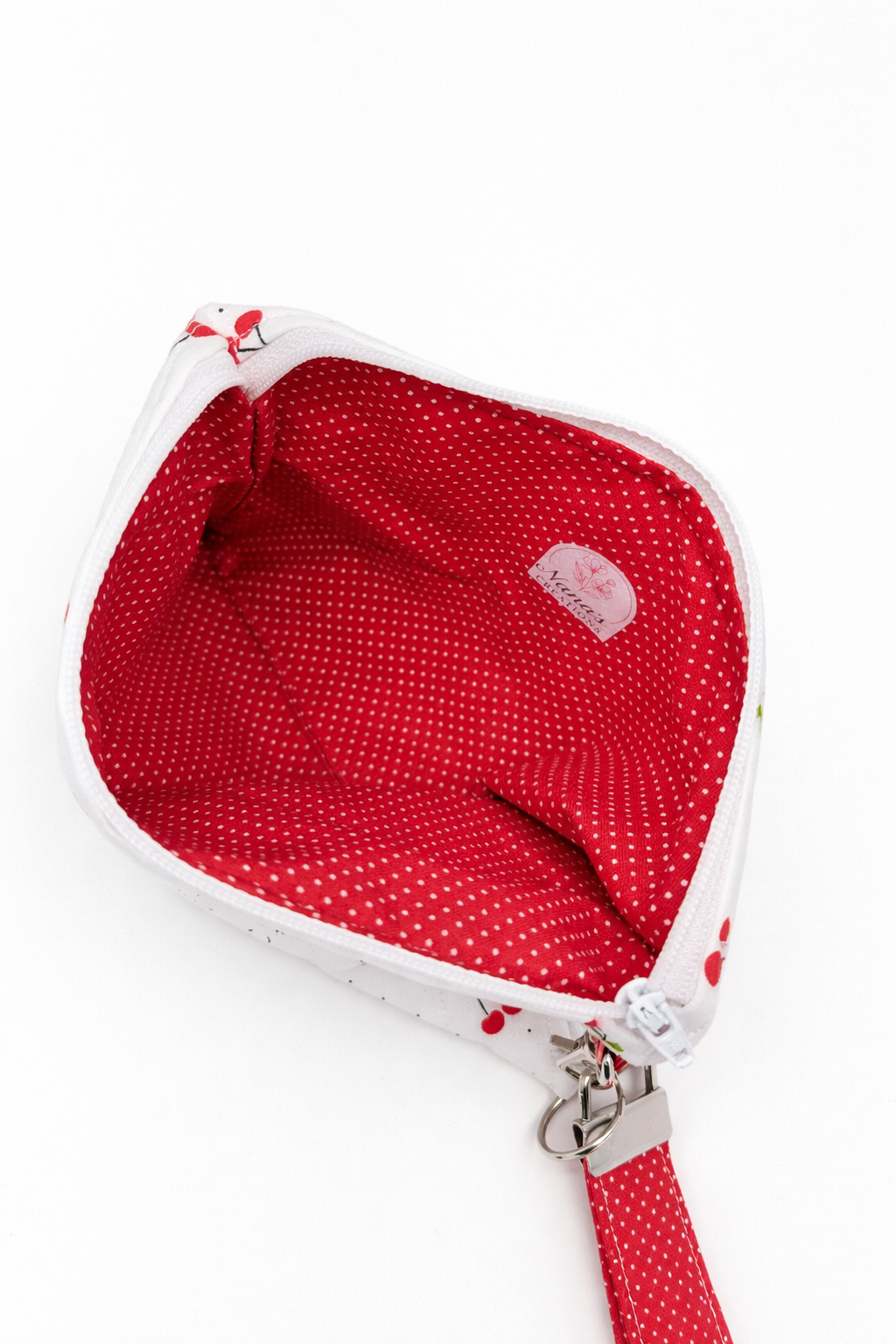 Cherry Quilted Wristlet Pouch Handmade
