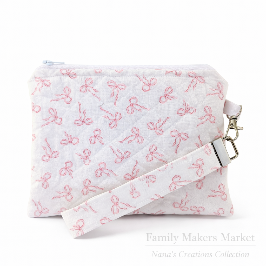 Pink Bow Quilted Wristlet