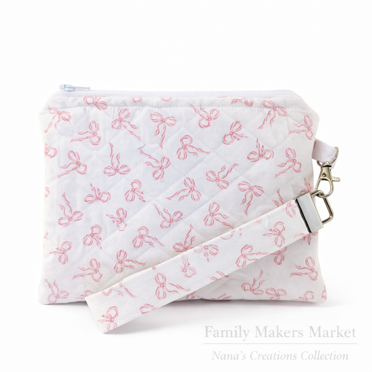Pink Bow Quilted Wristlet